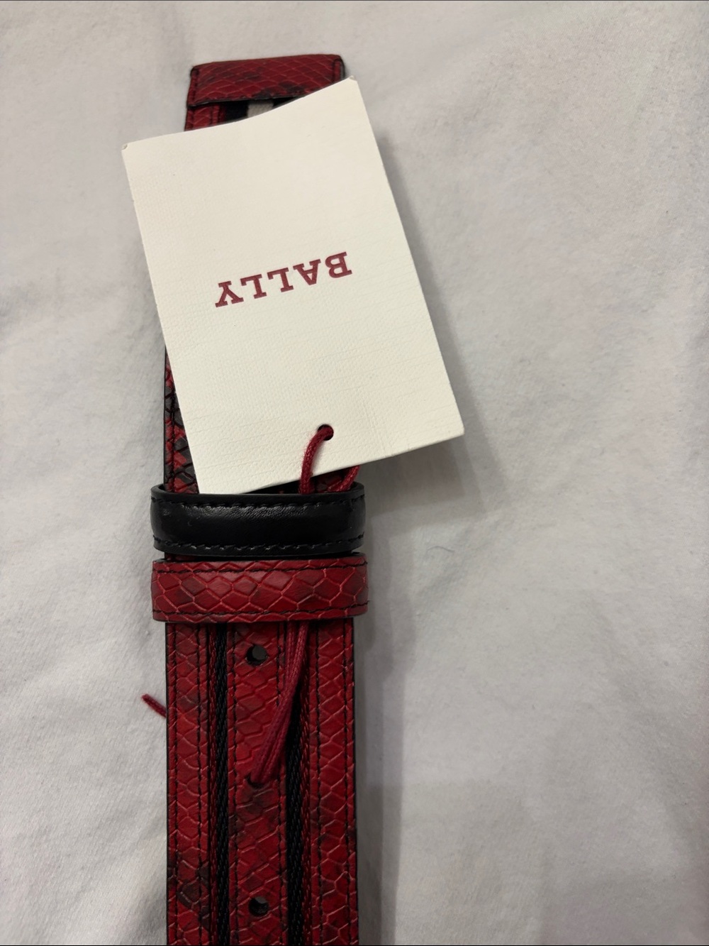 Bally Red Striped Leather Belt with Gold Logo Buckle - Picture 7 of 12